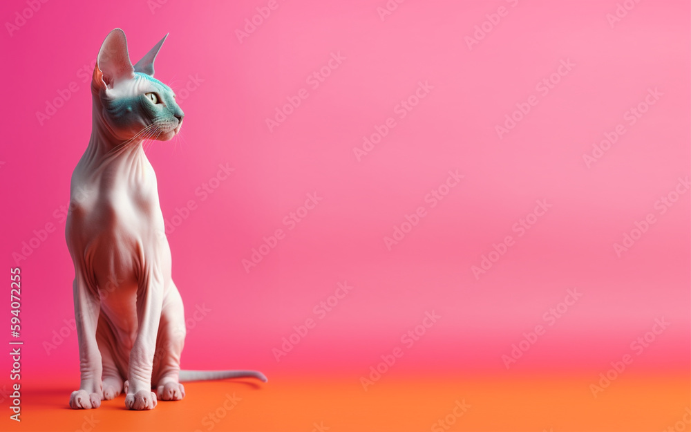 Sphynx cat portrait. Isolated on a pink background. with copy space. generate ai