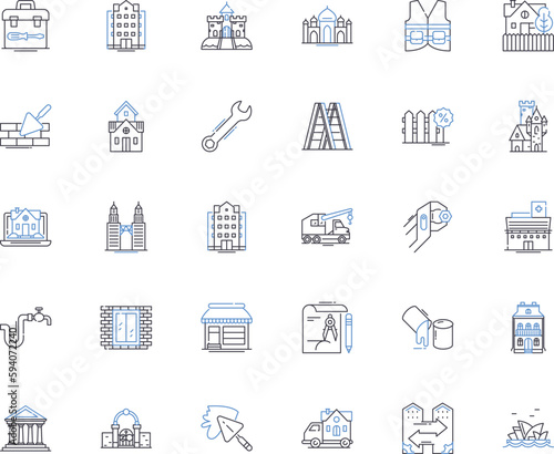 Crane line icons collection. Hoist, Lifting, Construction, Rigging, Boom, Tower, Industrial vector and linear illustration. Heavy-duty,Articulated,Mobile outline signs set