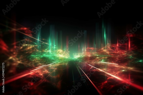 Image of background with moving red and green lights. Generative AI