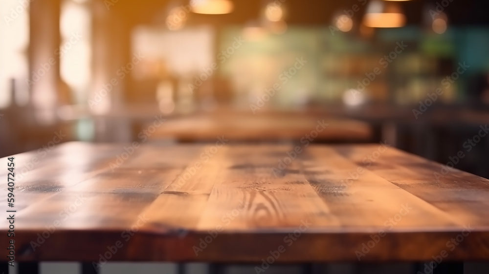  wooden table on kitchen blur background interior style scandinavian, generative ai tools 