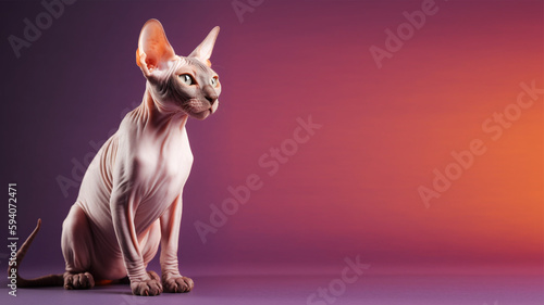 Sphynx cat portrait. Isolated on purple background. with copy space. generate ai