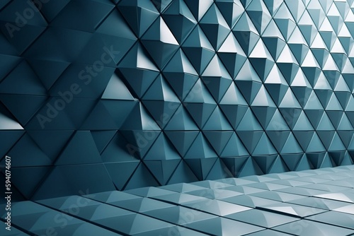 3D, Futuristic Wall background with tiles. Concrete, tile Wallpaper with Polished, Triangular blocks. 3D Render. Generative AI