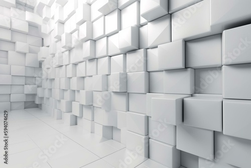 Futuristic Tiles arranged to create a Semigloss wall. White  3D Background formed from Square blocks. 3D Render. Generative AI