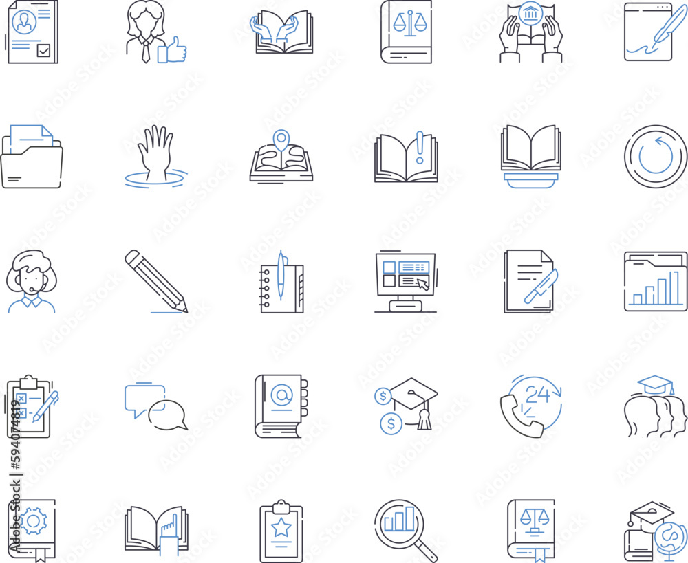 virtual education line icons collection. Online, Digital, Remote, Distance, E-learning, Web-based, Virtual vector and linear illustration. Interactive,Multimedia,Self-paced outline signs set