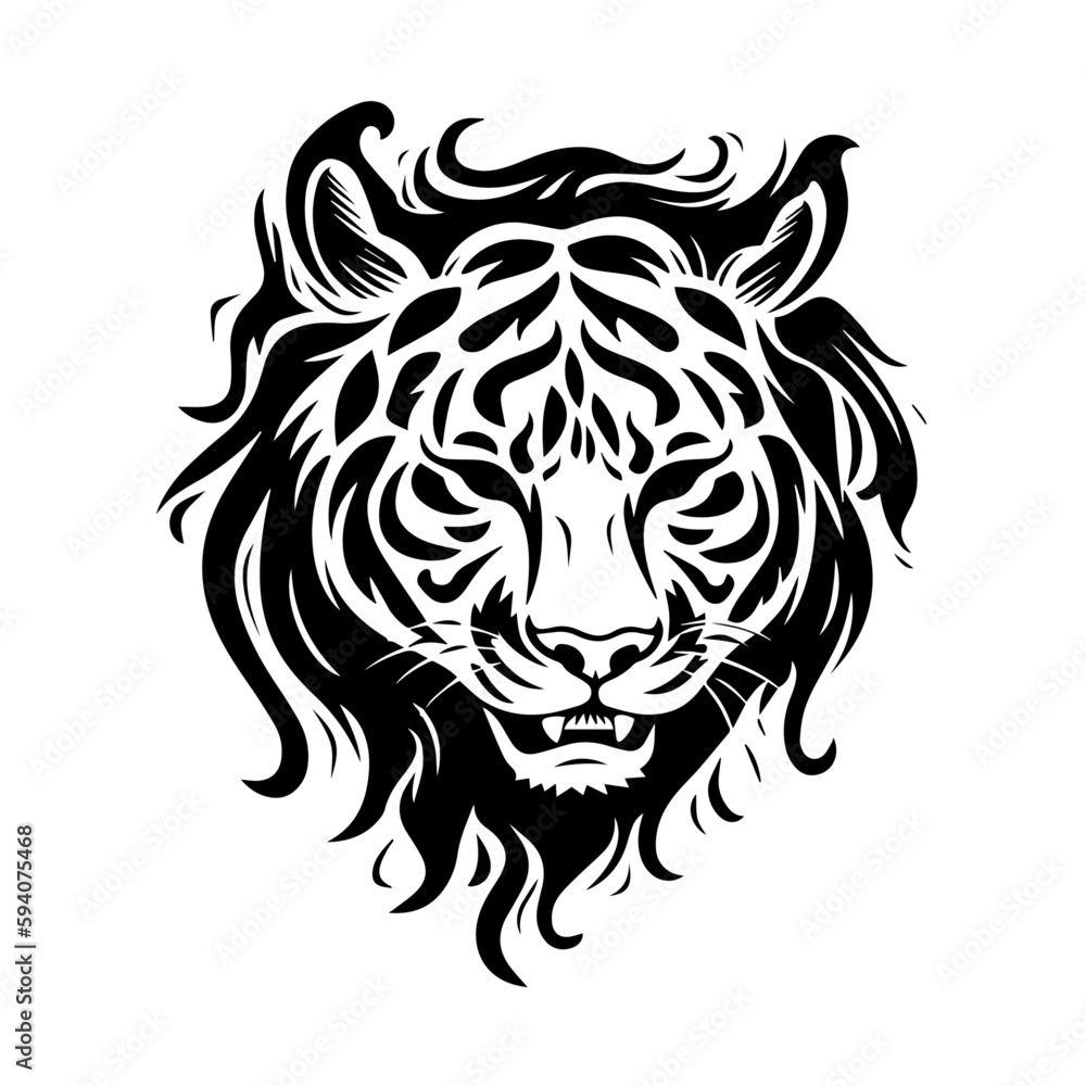 Flaming Tiger Logo Monochrome Design Style
