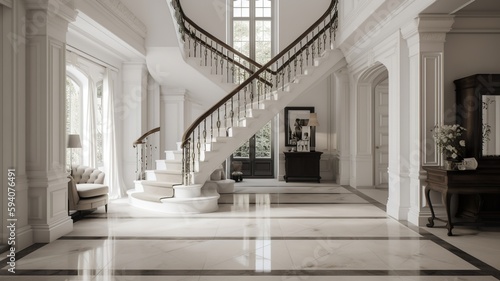 a beautiful staircase in the hall  nice white design