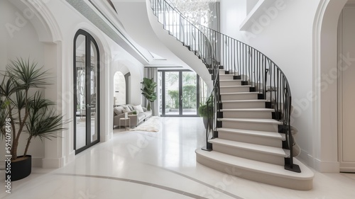 a beautiful staircase in the hall  nice white design