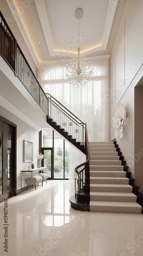 a beautiful staircase in the hall, nice white design