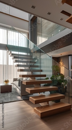 a beautiful staircase in the hall, glass design © Sndor