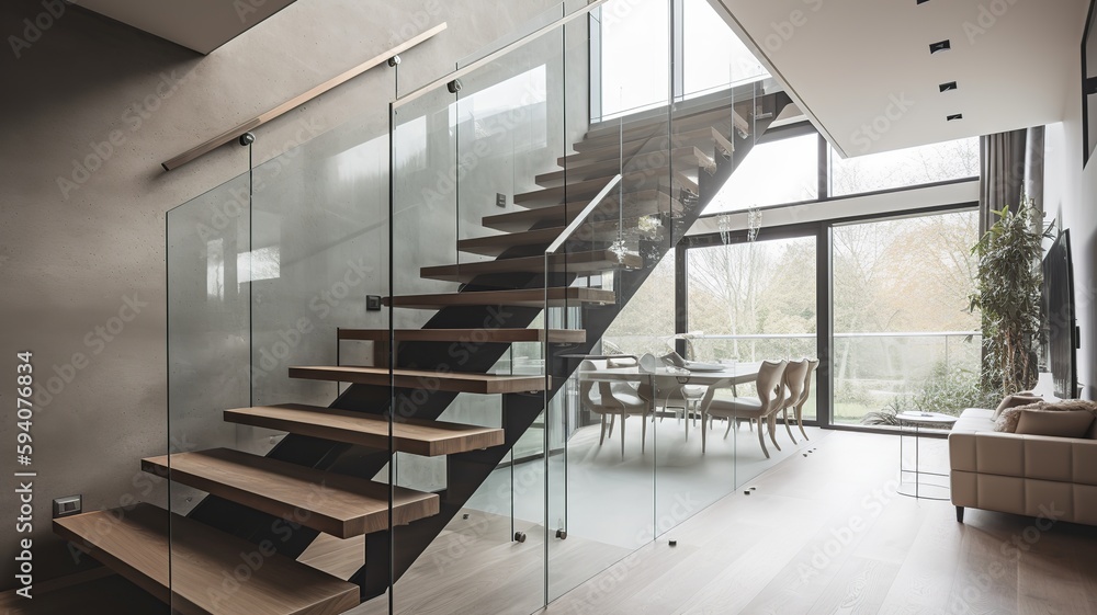 Obraz premium a beautiful staircase in the hall, glass design