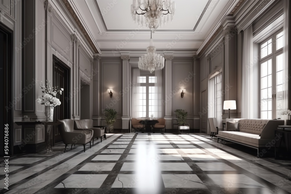 Luxury hotel lobby in 3D render. Generative AI