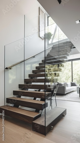 a beautiful staircase in the hall  glass design