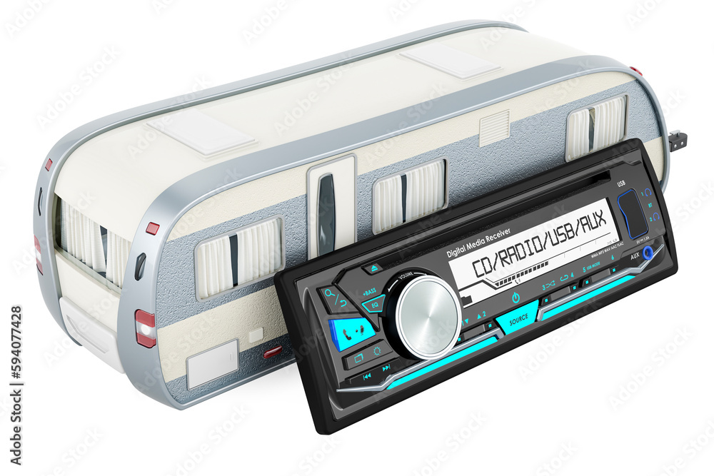 Fototapeta premium Camper trailer with digital media receiver. 3D rendering