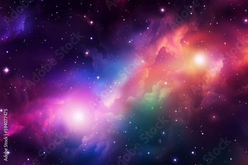  Fundo vetorial espacial com nebulosa realista e estrelas brilhantes. Galáxia colorida mágica com poeira estelar