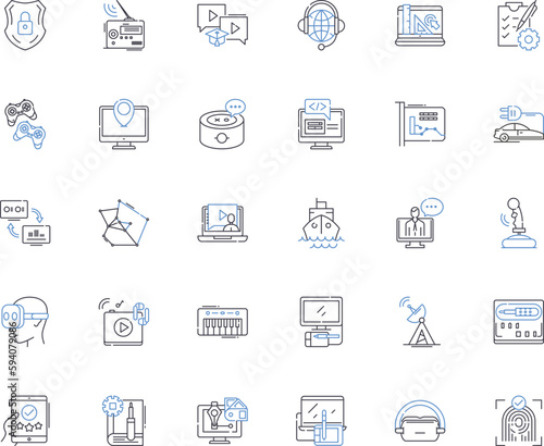 Device retailer line icons collection. Gadgets, Electronics, Devices, Tech, Accessories, Computers, Laptops vector and linear illustration. Tablets,Mobiles,Smartwatches outline signs set