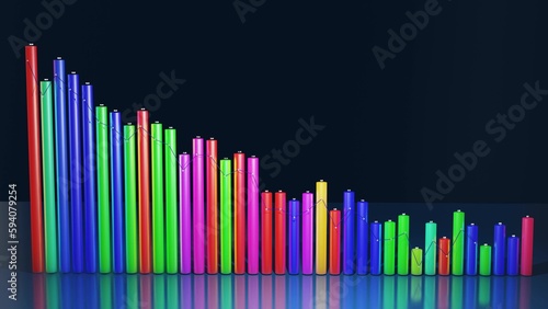 3d render. Multicolor bars  counters and graph. Beautiful 3d background for analytical programs with abstract infographics  statistical data. 3d columns as financial bg