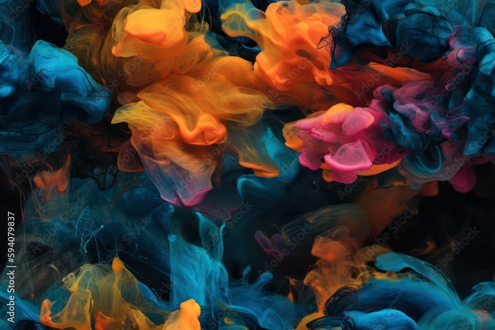 abstract background or wallpaper.Rainbow colors Ink in water.Generative AI