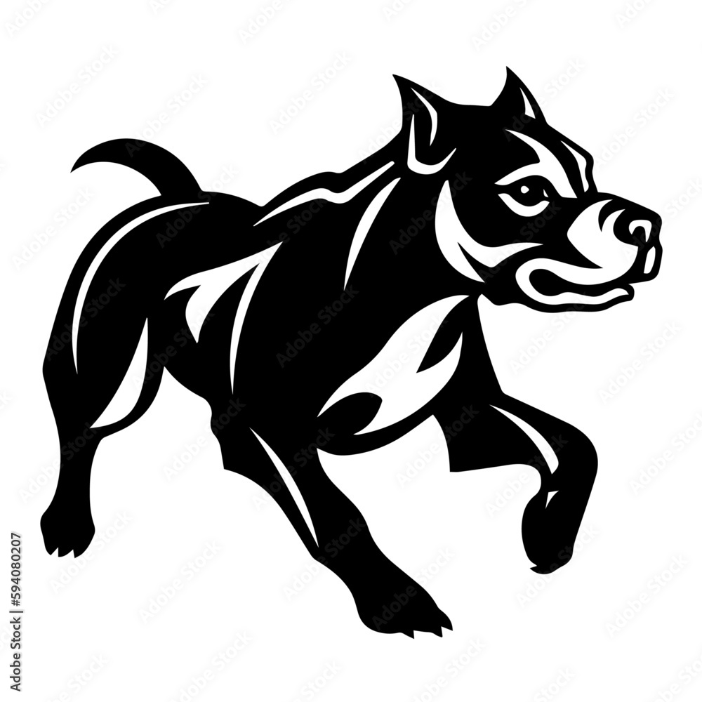 Running American Pit Bull Terrier Logo Monochrome Design Style
