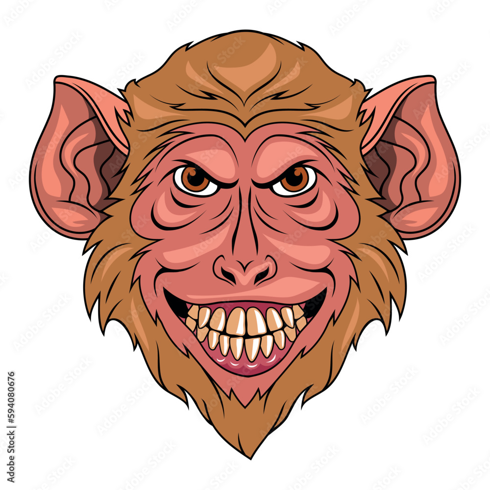 Monkey face. Vector illustration of a chimpanzee. Portrait wild animal in zoo.