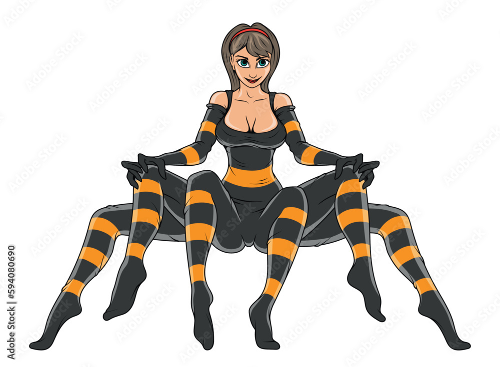 Spider girl. Vector illustration of a superhero spider. Los muertos or halloween style. Spider girl. Vector illustration of a superhero spider. Los muertos or halloween style.
