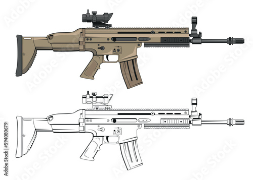 Weapon FN SCAR. Vector illustration of a assault rifle.