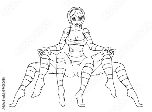 Spider girl. Vector illustration of a sketch  superhero spider.  Los muertos or halloween style.