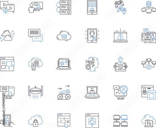 Computerized gentle line icons collection. Softify, Digitize, Streamline, Automate, Integrate, Harmonize, Optimize vector and linear illustration. Revamp,Innovate,Modernize outline signs set