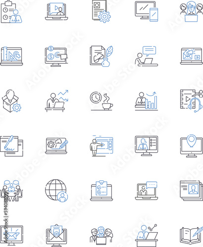 Distant workspace line icons collection. Virtual, Remote, Digital, Online, Cloud, Telecommuting, Telework vector and linear illustration. Remote work,Distributed,Offsite outline signs set
