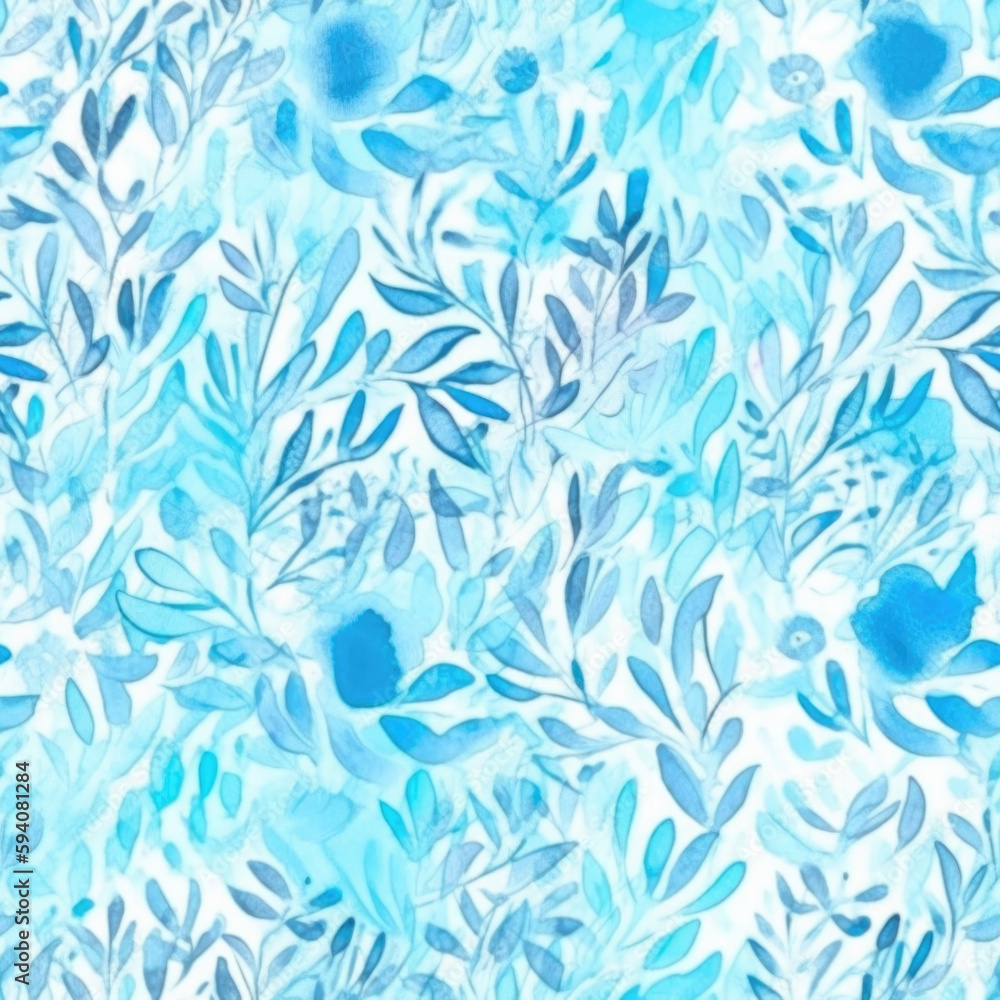 Light blue floral watercolor seamless pattern. Generative AI background