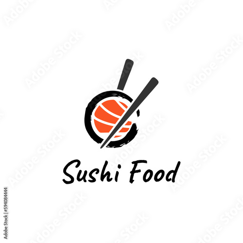 Sushi unique with chopsticks vector logo design