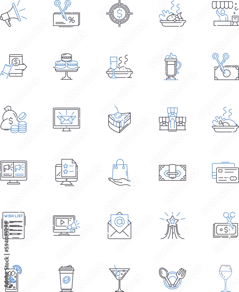 Market purchase line icons collection. Shopping, Retail, Consumer, Goods, Products, Sale, Bargain vector and linear illustration. Stores,Commerce,Transactions outline signs set
