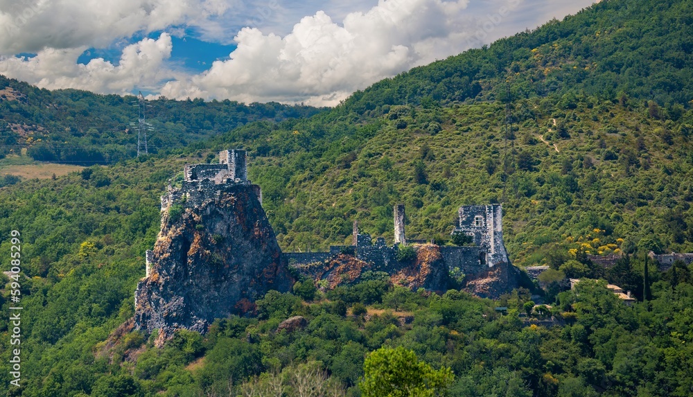 The ruins of a medievil castle near Las Grands Saillans France, along the Rhone River.