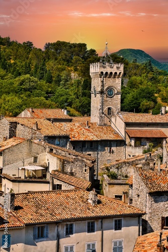 View of Viviers from the towns high point. Viviers is a commune in the department of Ardèche in southern France. It is a small walled city situated on the bank of the Rhône River.