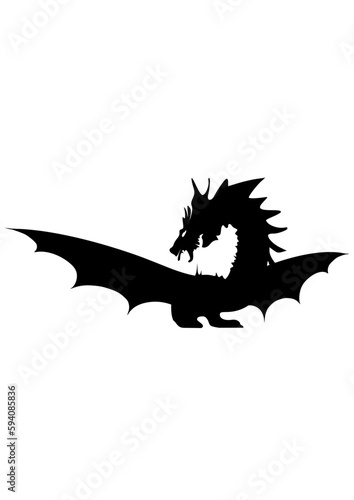 Silhouette: Stehender Drache mit mächtigen Flügeln	
