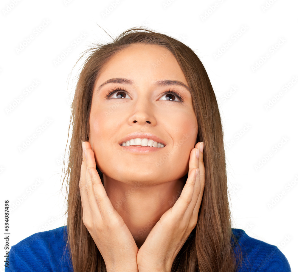 Young Woman Smiling with Hands on Face - Isolated Young Woman Smiling with Hands on Face - Isolated
