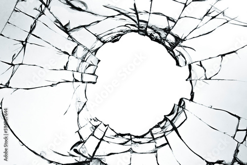 Картината върху платно Cracked broken glass on a white background