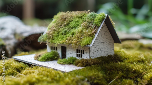 Eco Friendly House - Paper Home On Moss In Garden Generative AI