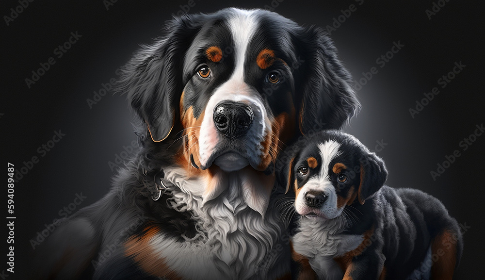 Dog baby with her mom AI Generate illustration photo