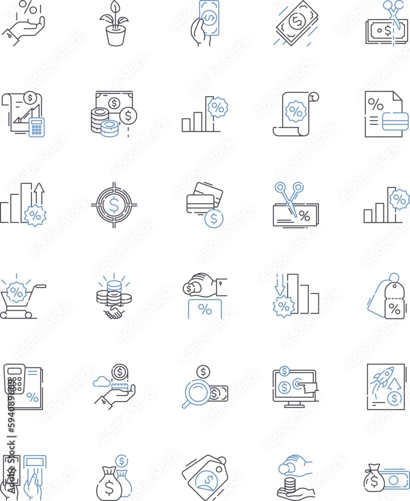 Income generation line icons collection. Entrepreneurship, Investment, Freelancing, Gig Economy, Royalties, Rent, Dividends vector and linear illustration. Trading,Consulting,Crowd funding outline