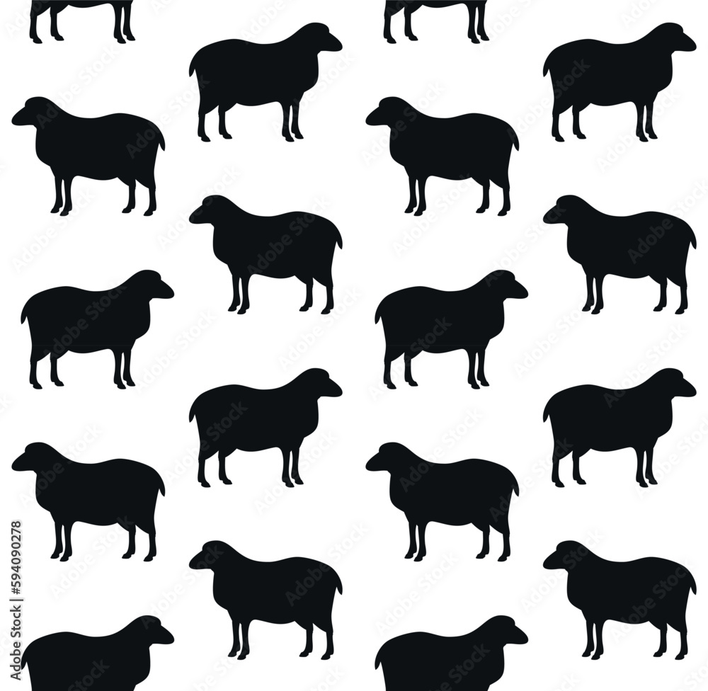 Naklejka premium Vector seamless pattern of flat hand drawn sheep silhouette isolated on white background