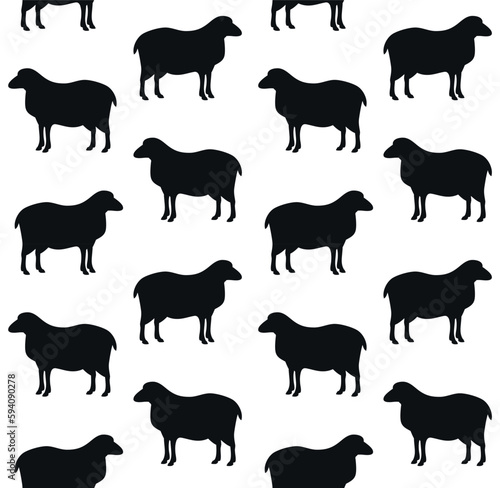 Vector seamless pattern of flat hand drawn sheep silhouette isolated on white background