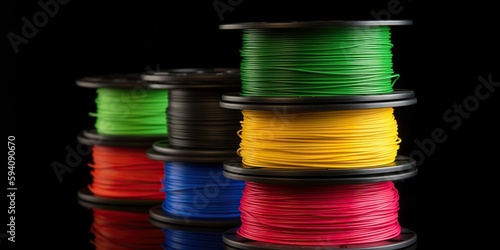 Multi-color stack of pla filament for 3d printing, concept of Material diversity, created with Generative AI technology