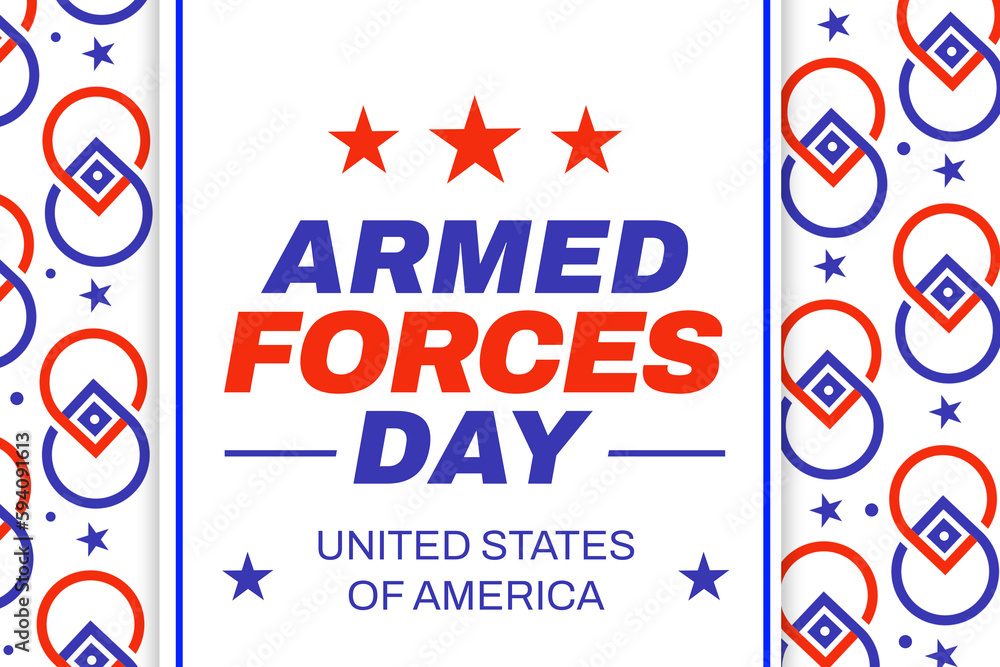Armed forces day of America with colorful stars and patriotic shapes typography. United States of America patriotic day backdrop design