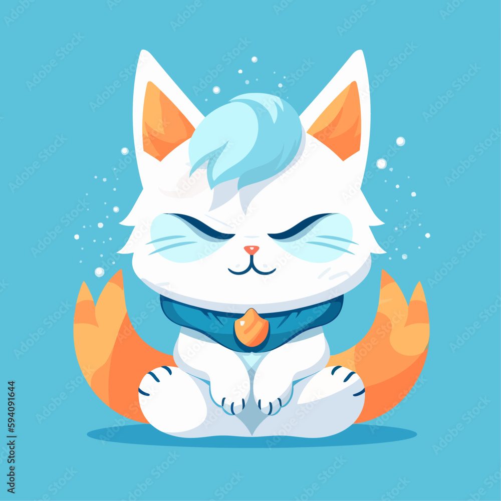 Cartoon funny cat mascot meditating vector illustration character ...