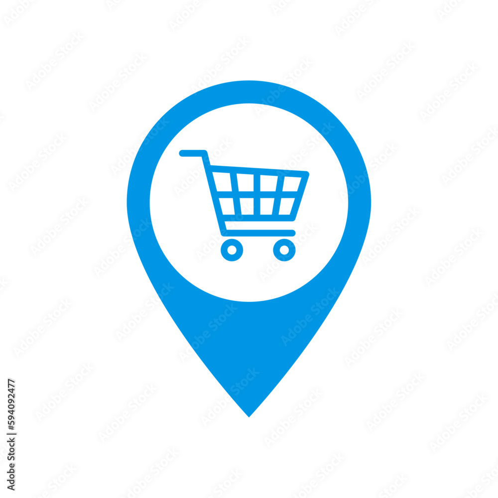 Map pointer with shopping cart icon Map pointer with shopping cart icon