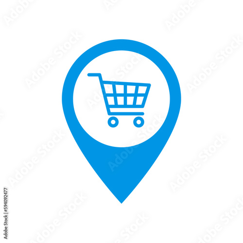 Map pointer with shopping cart icon