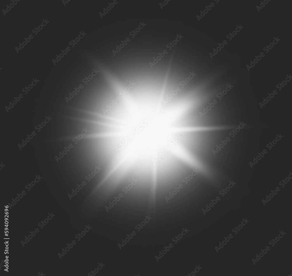 Flash, white light and lens flare transparent on a png background, glowing and effects. Shine, lighting and bright stars, beam and sparkle texture of explosion, sunshine burst and glare of starlight