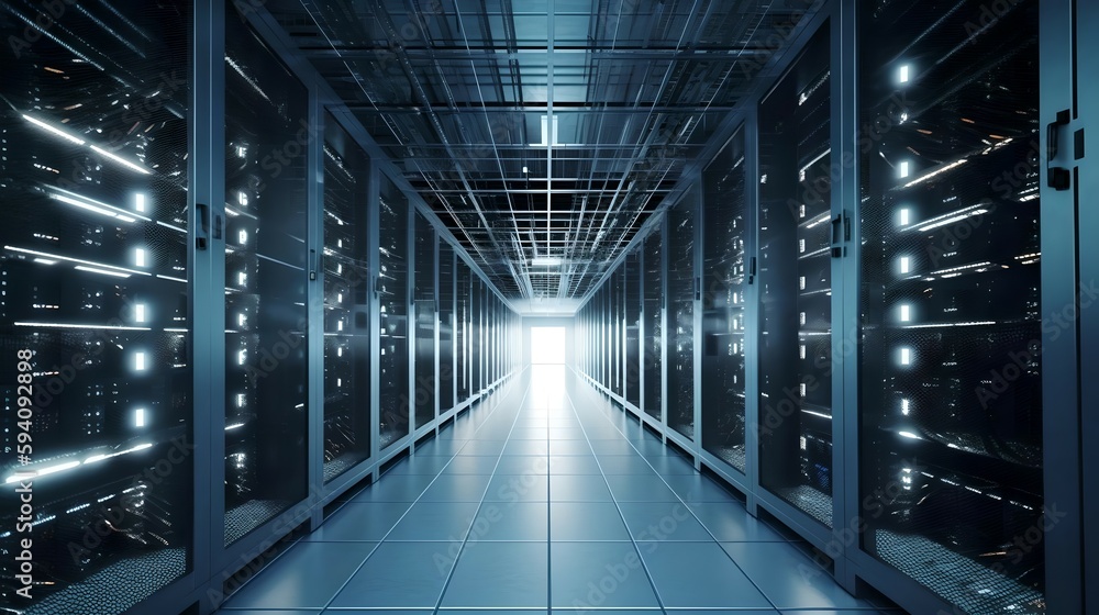 rows of server technology, data storage, server racks, data technology, Generative AI rows of server technology, data storage, server racks, data technology, Generative AI
