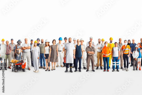 Group of Multiethnic Diverse Mixed Occupation People. Full length of people with different occupations standing against white background.