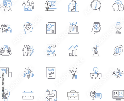 Firm enhancement line icons collection. Augmentation, Growth, Enlargement, Expansion, Reinforcement, Development, Strengthening vector and linear illustration. Advancement,Progress,Improvement outline